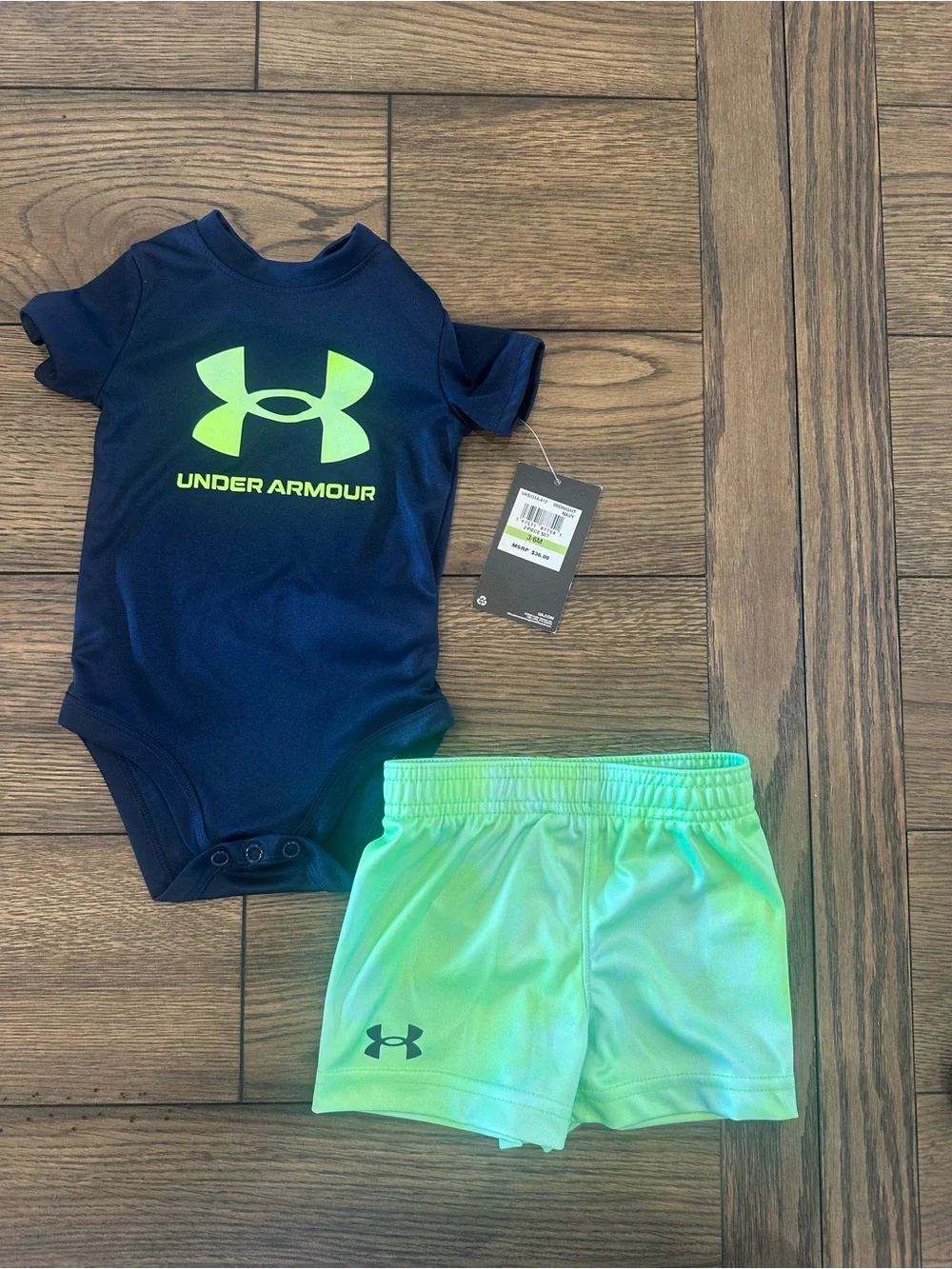 Under Armour Navy Bodysuit with Neon Green Gradient Shorts